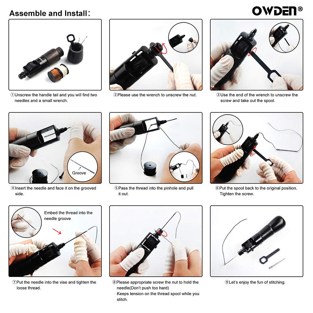 OWDEN Professional Leathercraft Stitch awl tool, Leather Sewing Awl tool for leather,Belt,Canvas,Fabric,Bag repair lockstitch tool set.Speedy Stitcher Professional leather craft tool.(3 Thread Colors)
