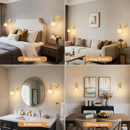 Vintage Battery Powered Cordless Wall Sconce Set of 2, Battery Wall Sconce with Amber Tulip Glass Lampshade, Rechargeable Battery Powered Wall Lights with Remote Control for Bedside Bedroom Doorway
