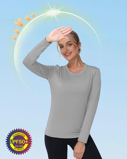 isnowood Womens Long Sleeve Rash Guard, UV UPF 50+ Sun Protection Shirts, Quick Dry Lightweight Tops for Swimming Workout Hiking Running
