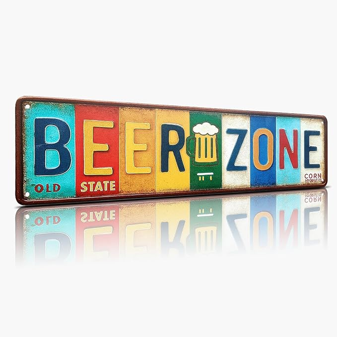 Beer Zone All-Aluminum Metal Sign – Vintage Wall Decor for Home Bar, Man Cave, Patio, Pub, Basement, Game Room Decorations – 16 x 4 Inch