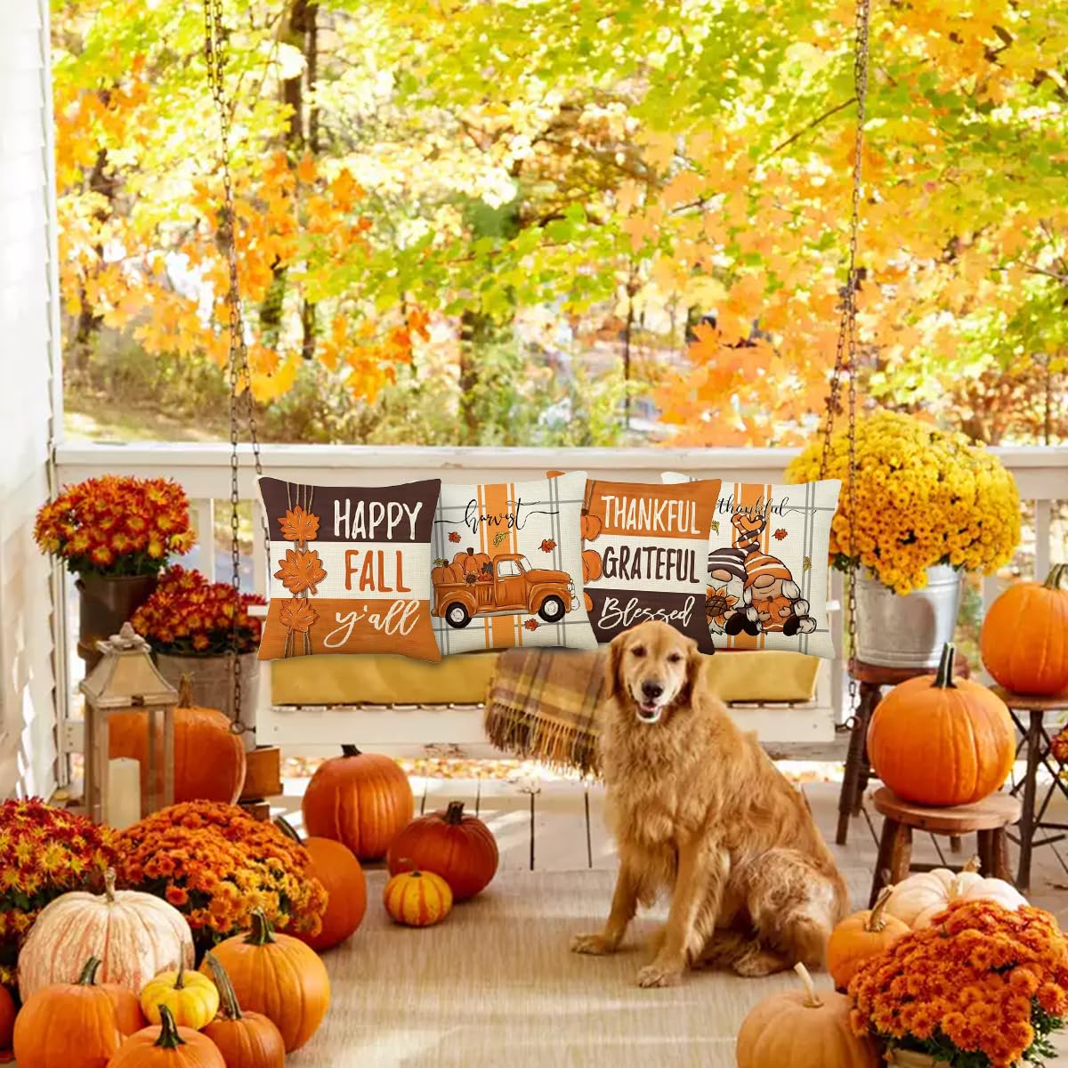 PSDWETS Throw Pillow Covers 18x18 Set of 4 for Fall Decor,Fall Decorations Maple Leaves Pumpkin Farmhouse Autumn Thanksgiving Cushion Cover for Home Sofa Couch