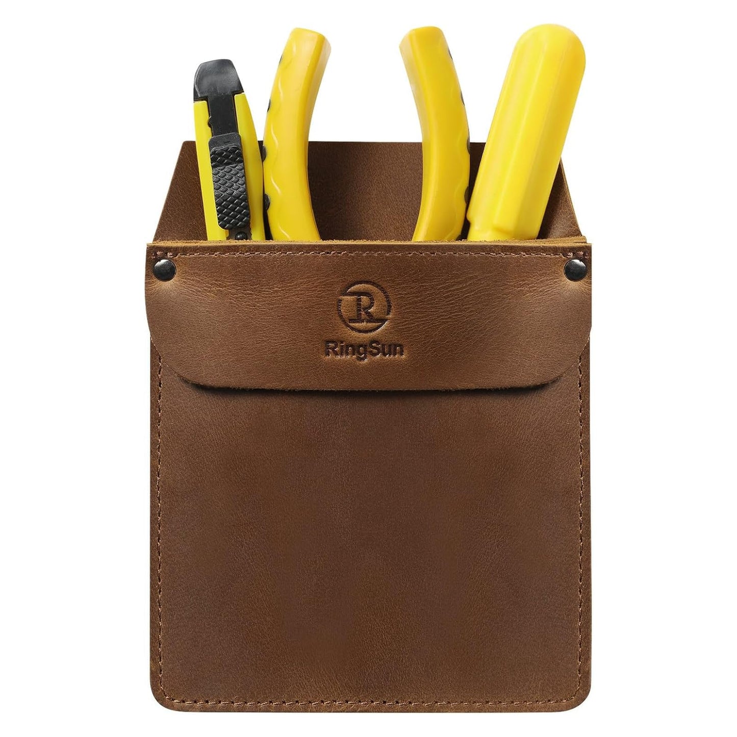 RingSun Genuine Leather Pocket Protector for Men, Handmade Durable Pocket Tool Pouch, Jeans Shirts Pocket Protector for Tools Pens, Update Brown