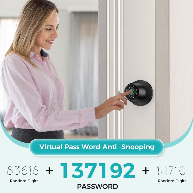Fingerprint Door Lock，Fingerprint and Keypad Input Smart Door knob, App Controlled Biometric Door Lock, Keyless Entry, Bedroom, Office, Hotel, Apartment Auto Door knob(Matte Black)-HL-3