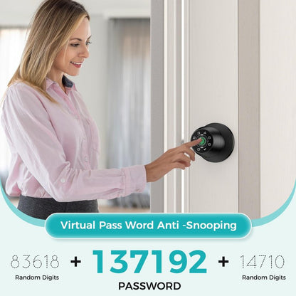 Fingerprint Door Lock，Fingerprint and Keypad Input Smart Door knob, App Controlled Biometric Door Lock, Keyless Entry, Bedroom, Office, Hotel, Apartment Auto Door knob(Matte Black)-HL-3
