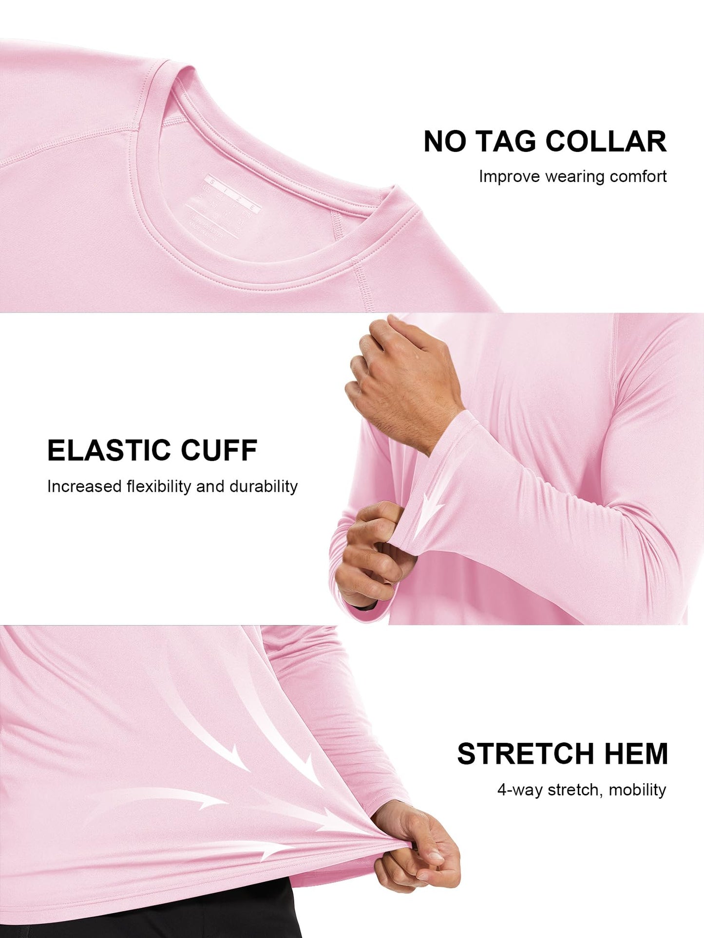 MAGCOMSEN Sun Shirts Men Long Sleeve Quick Dry Swim Fishing Summer Sun Protection UPF 50 UV Rash Guard Athletic Shirts Light Pink