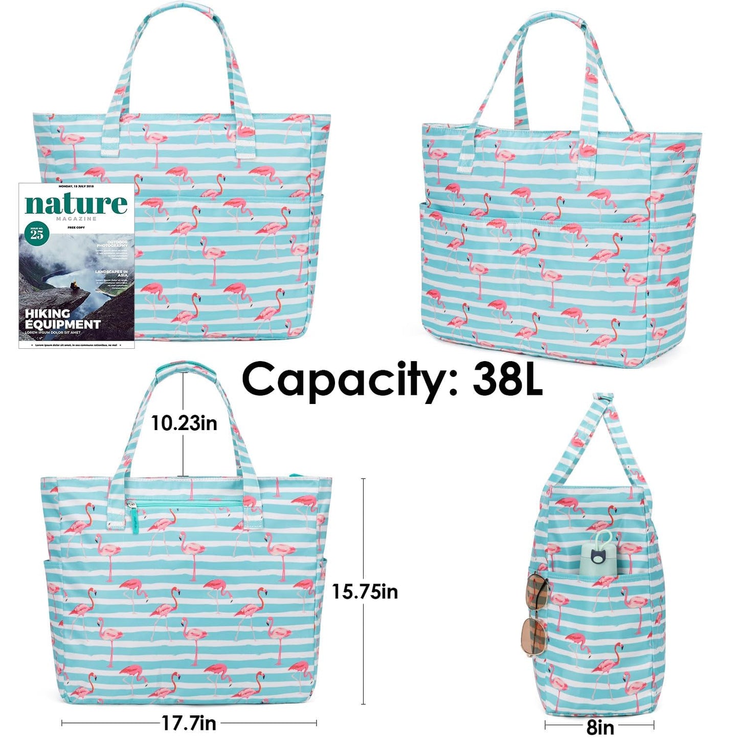 KABAQOO Extra Large Beach Bag Waterproof Sandproof Women Beach Tote with Zipper & Wet Compartment for Pool Gym Grocery Travel