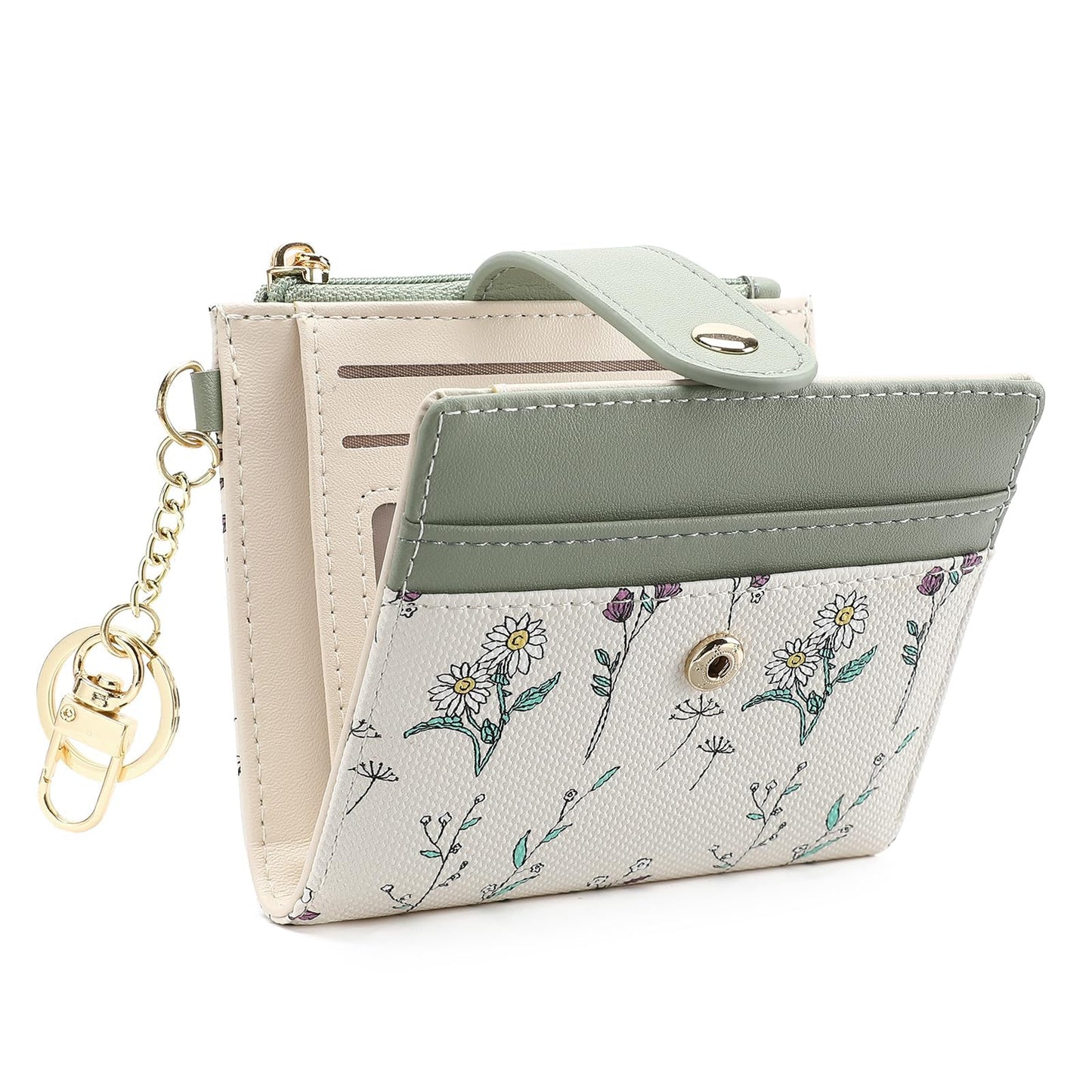 GAEKEAO Small Wallet for Women RFID Blocking Slim Bifold Floral Leather Card Holder with Zipper Pocket ID Window