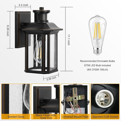 Motion Sensor Outdoor Lights, 3 Adjustable Lighting Modes Porch Lights, Dusk to Dawn Exterior Light Fixtures Wall Mount, Anti-Rust & Waterproof Outside Wall Lantern Sconce for House, Bulb Included