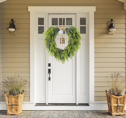 Real Touch Artificial Cedar Wreath 20" with Bell Fake Christmas Wreaths for Front Door Faux Pine Greenery Heart Wreaths for Home,Window,Table,Mantle,Wall,Indoor,Outdoor Xmas Decorations