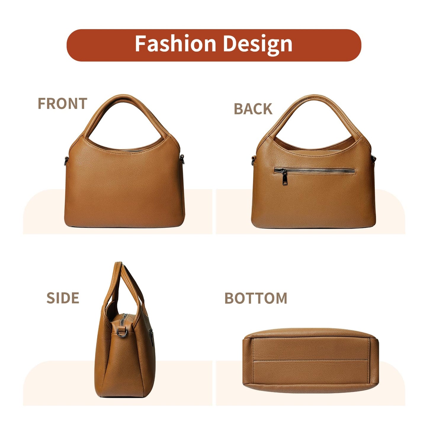 KOGTLA Women's Large Pebbled Leather Purses with Satchel Strap, Ladies Vegan Leather Tote Handbags, Hobo Shoulder Bags Brown