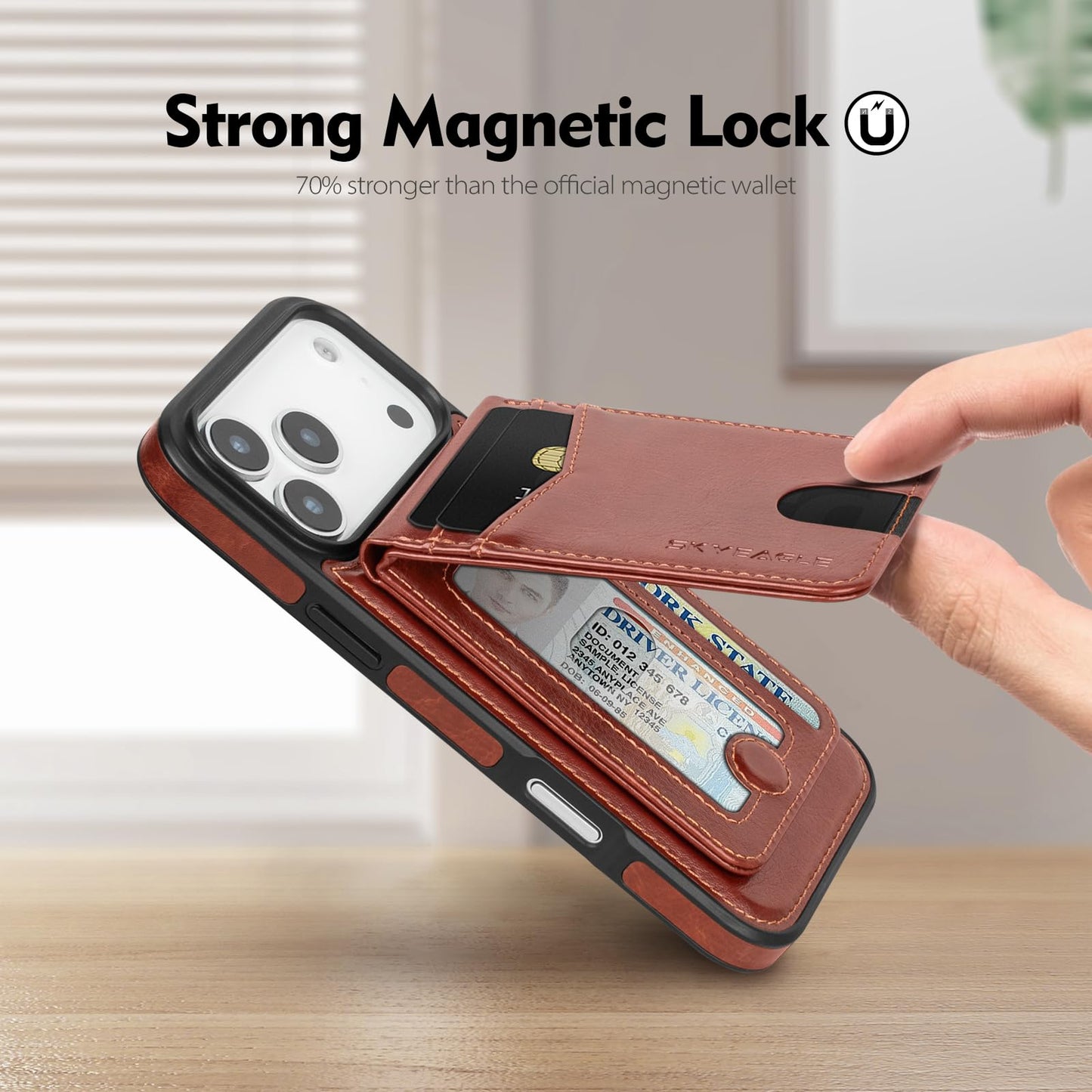 SkyEagle Compatible with Magsafe 2 in 1 Detachable iPhone 17 Pro Max Wallet Case with Card Holder,Women Men Magnetic PU Leather RFID Blocking Flip Kickstand Credit Slots,for Apple 17 ProMax,Brown