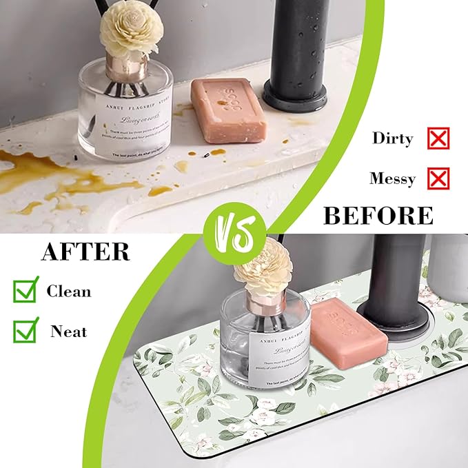 Sink Splash Guard Faucet Mat Petunias Flowers and Butterflies Absorbent Fast