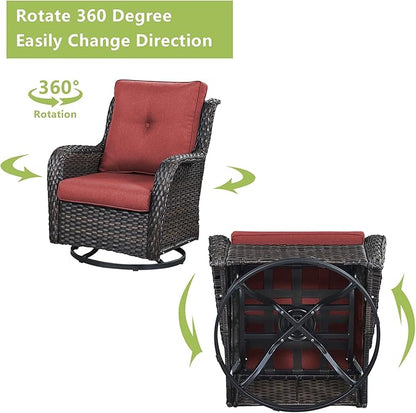 Rilyson Wicker Patio Furniture Set - 6 Piece Rattan Outdoor Sectional Conversation Sets with 2 Rocking Swivel Chairs,2 Ottomans and 2 Sofa for Porch Deck Garden(Brown/Red)