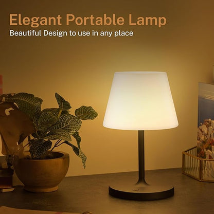 Outdoor Battery Operated Table Lamp & Power Bank - 5000mAh Rechargeable Battery Powered, Touch Dimmable, 3 Color Temperatures, IP44 Waterproof Lamp Light for Home, Patio Use - 9.6 In Modern Black