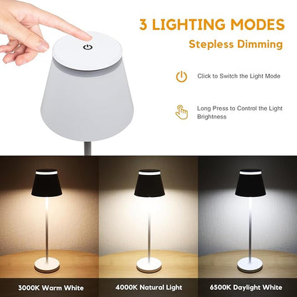 Cordless Table Lamp Rechargeable Set of 2,Battery Operated Desk Lamp 5000mAh,Waterproof Touch Dimmable Light with Remote,3 Color Stepless Dimming Up,for Bedroom/Office/Bars/Camping. (White)