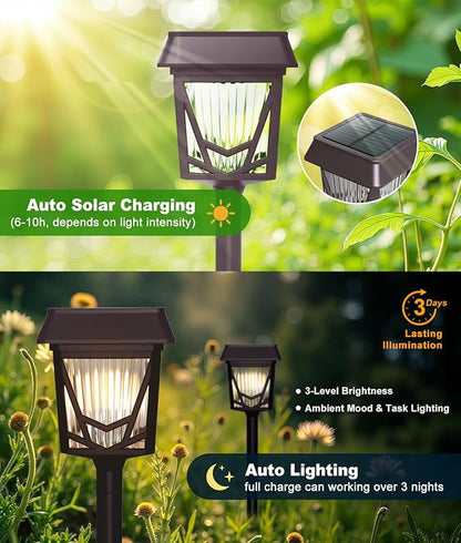Solar Pathway Lights Outdoor, 6 Pack IP66 Waterproof Garden Solar Lights, 1500mAh Auto On/Off Yard Landscape Walkway Lighting, Brown