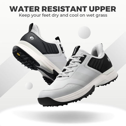 FitVille Wide Mens Golf Shoes Waterproof Spiked Golf Shoes for Men with Arch Support, Gray, Size 10.5 Wide, Slip Resistant