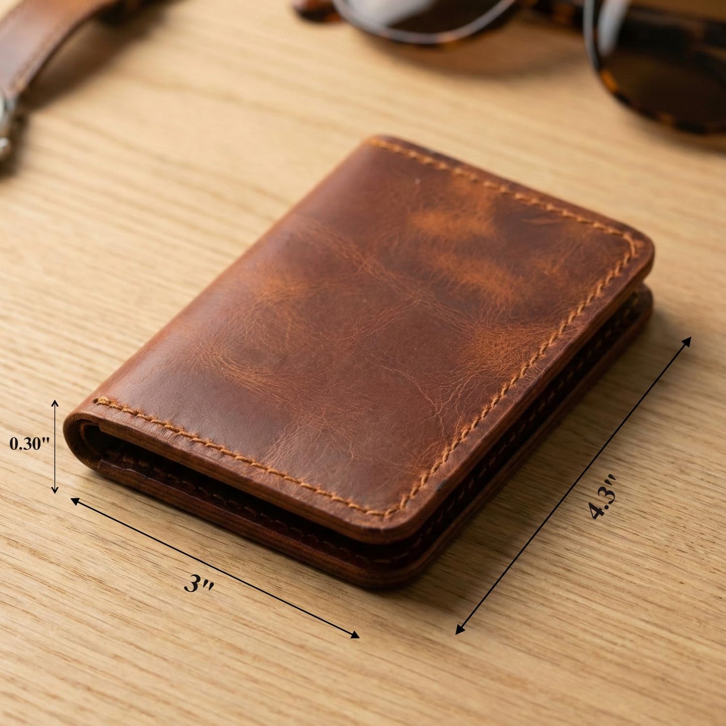 ZEMARS Slim Wallet for Men, Crazy Leather Minimalist Bifold Wallet, Scratch-Resistant Front Pocket Card Holder with Cash Slot, Compact Small Wallet (Tan)