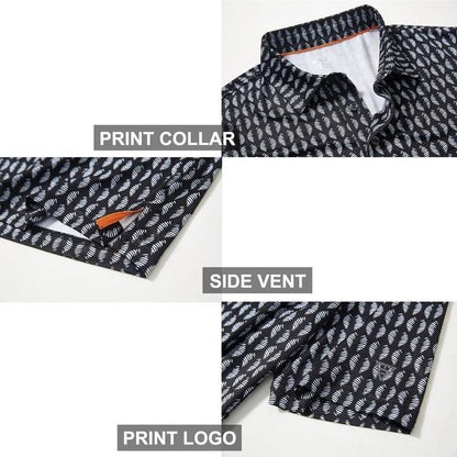 Golf Shirts for Men Dry Fit Short Sleeve Print Performance Moisture Wicking Polo Shirt Black White Twister