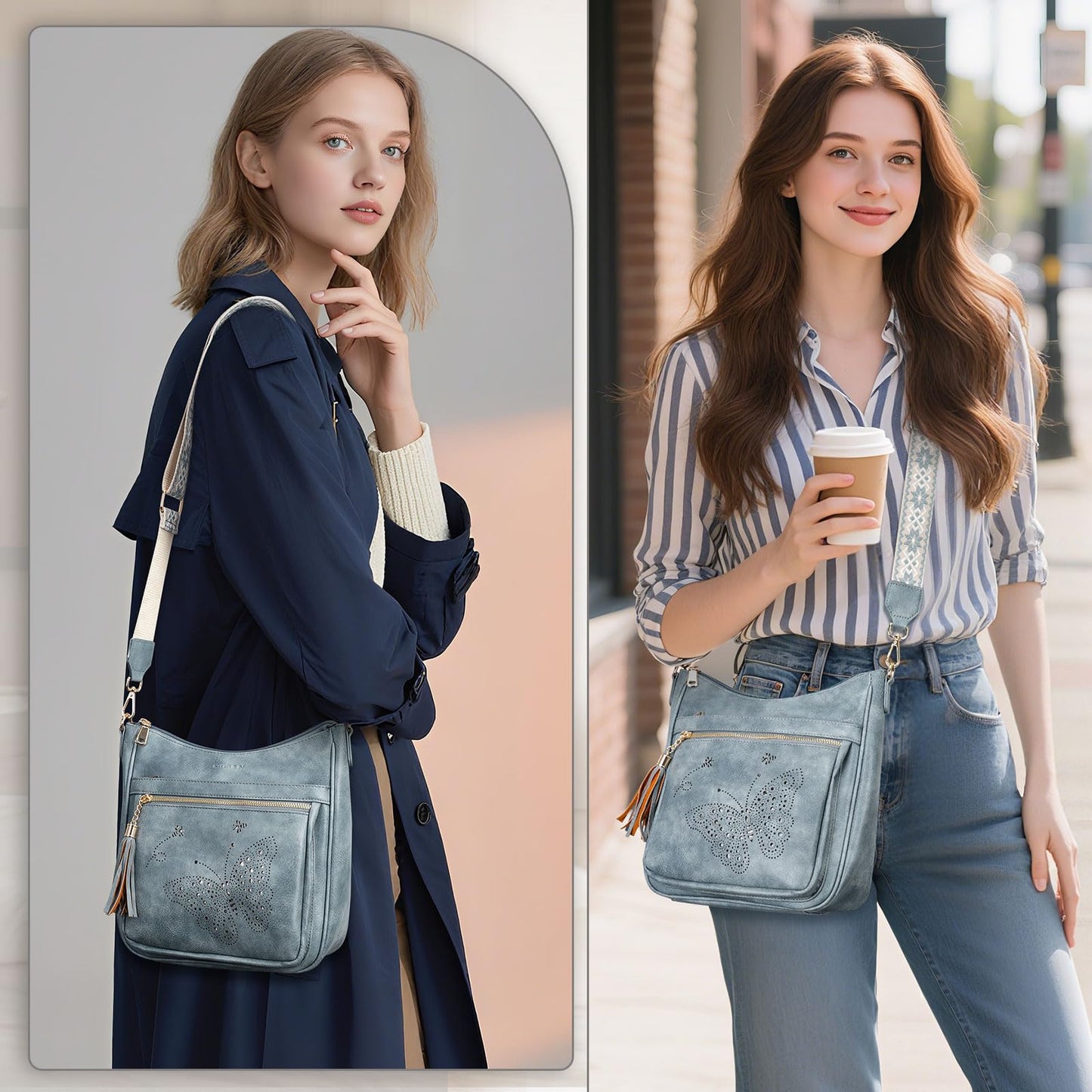 KITEVIUN Medium Crossbody Bags for Women Trendy, Women's Butterfly Shoulder Handbags with Tassel