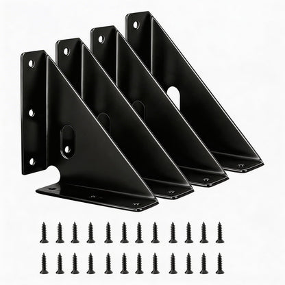 4 Pcs Heavy Duty Gusset Joints, Trapezi Corner Code, Metal Bracket Corner Brace, Furniture Shelf Support Joint Fasteners for Table, Chair, Cabinet & Bed Stabilization (Black)