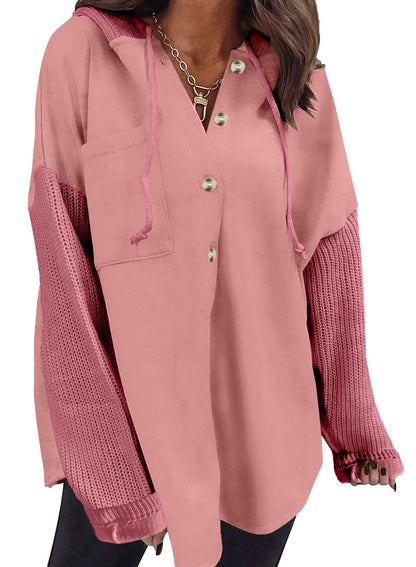SHEWIN Oversized Sweatshirt for Women Loose Fit Casual Long Sleeve Button Hooded Sweatshirts Hoodies with Pocket