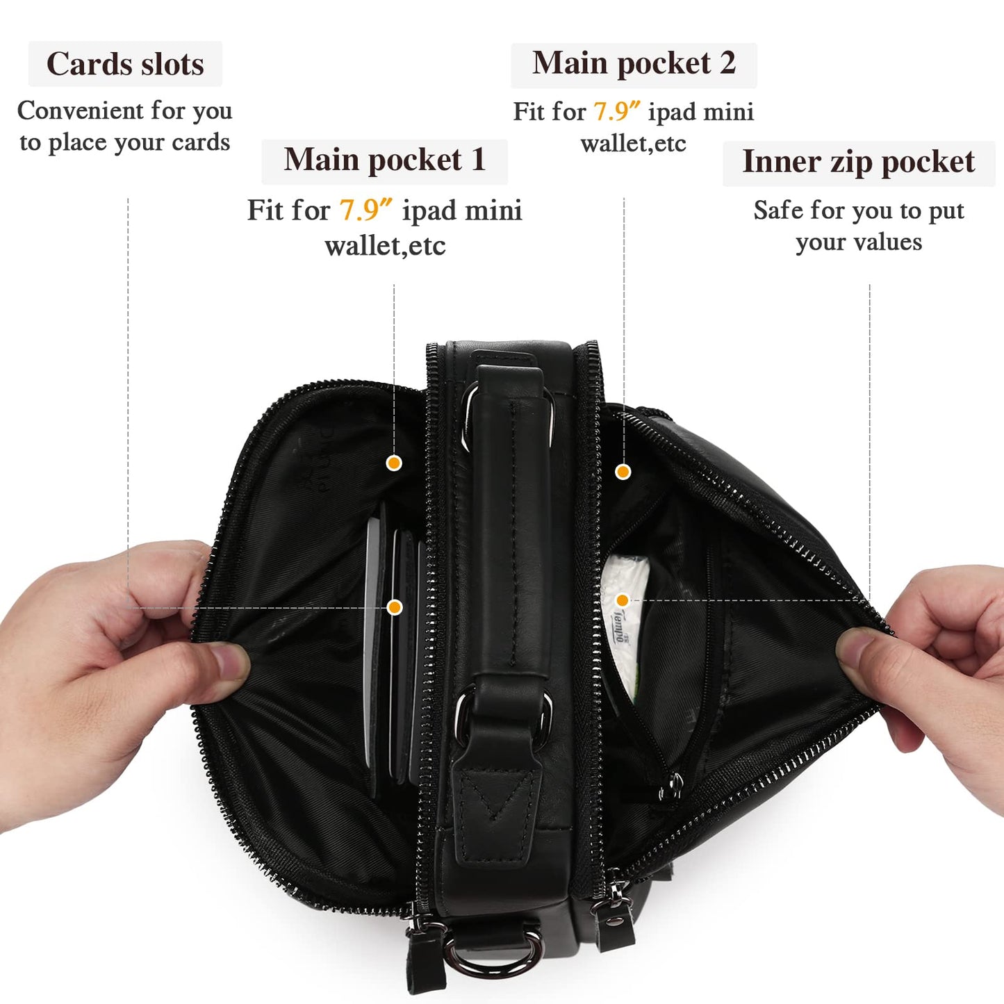 BAIGIO Men's Leather Shoulder Bag - Messenger Briefcase Crossbody Satchel Handbag for Men - Black