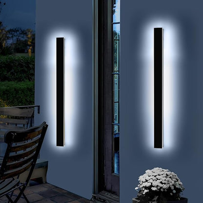 Mikeru 3CCT Dimmable Outdoor Wall Sconce 47.2" IP65 Waterproof -2Pack Modern Black Exterior Light with Remote Control, Adjustable 3000K/4500K/6000K for Porch, Patio & Commercial Spaces | Hardwired