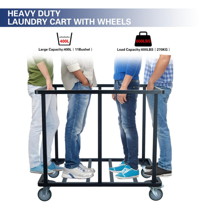 Supiezent Commercial Laundry Cart with Wheels,600 lbs Industrial Laundry Cart with Steel Frame and Oxford Cloth Bag,Rolling Heavy Duty Laundry Cart with Wheels for Hotel,Housekeeping,400L(Blue)