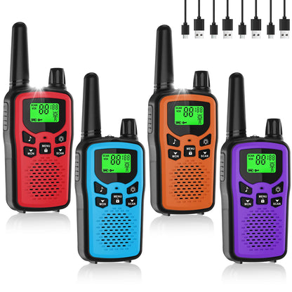 Rechargeable Walkie Talkies Long Range for Adults, Walky Talky VOX with 22 FRS Channels, 99 Privacy Codes Two Way Radio,1200mAh Li-ion Battery, for Camping Hiking Emergency (4 Pack Colorful)