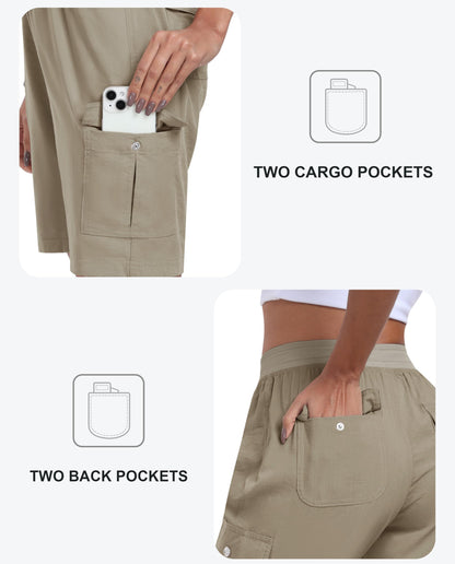 MoFiz Women's Hiking Shorts Athletic Outdoor Cargo Shorts for Women Quick Dry Running Summer Shorts with Pockets Khaki L