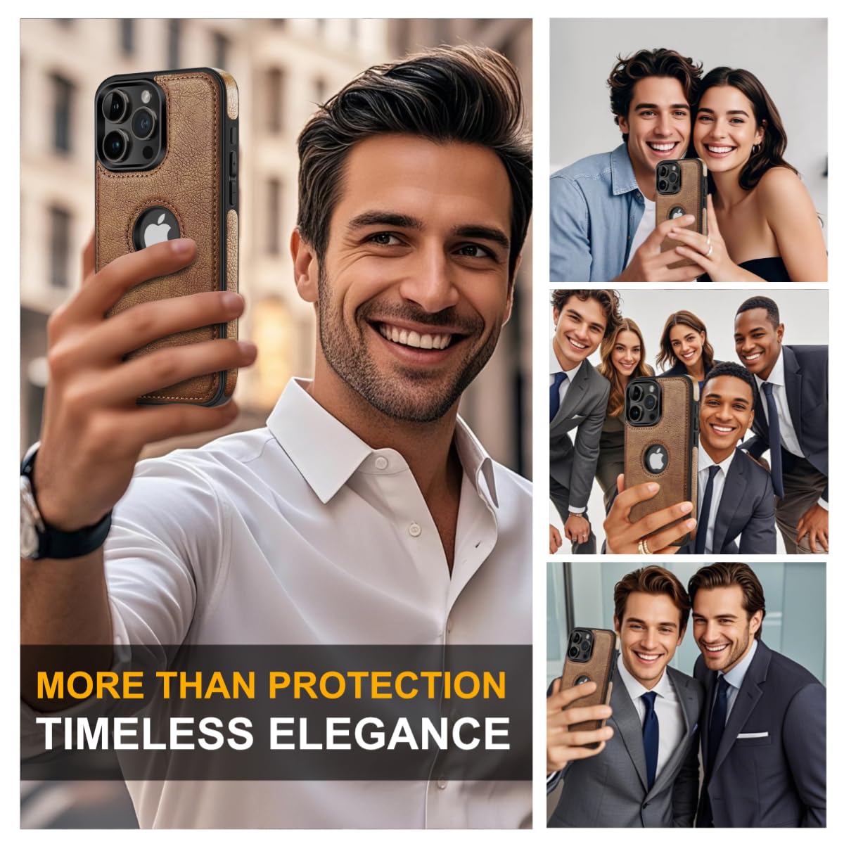 Razstorm Unique Design Luxury Leather Business Phone Case for iPhone 16 Pro Anti-Slip Scratch Resistant Ultra Slim Protective Case (2024,6.3”) (Brown)