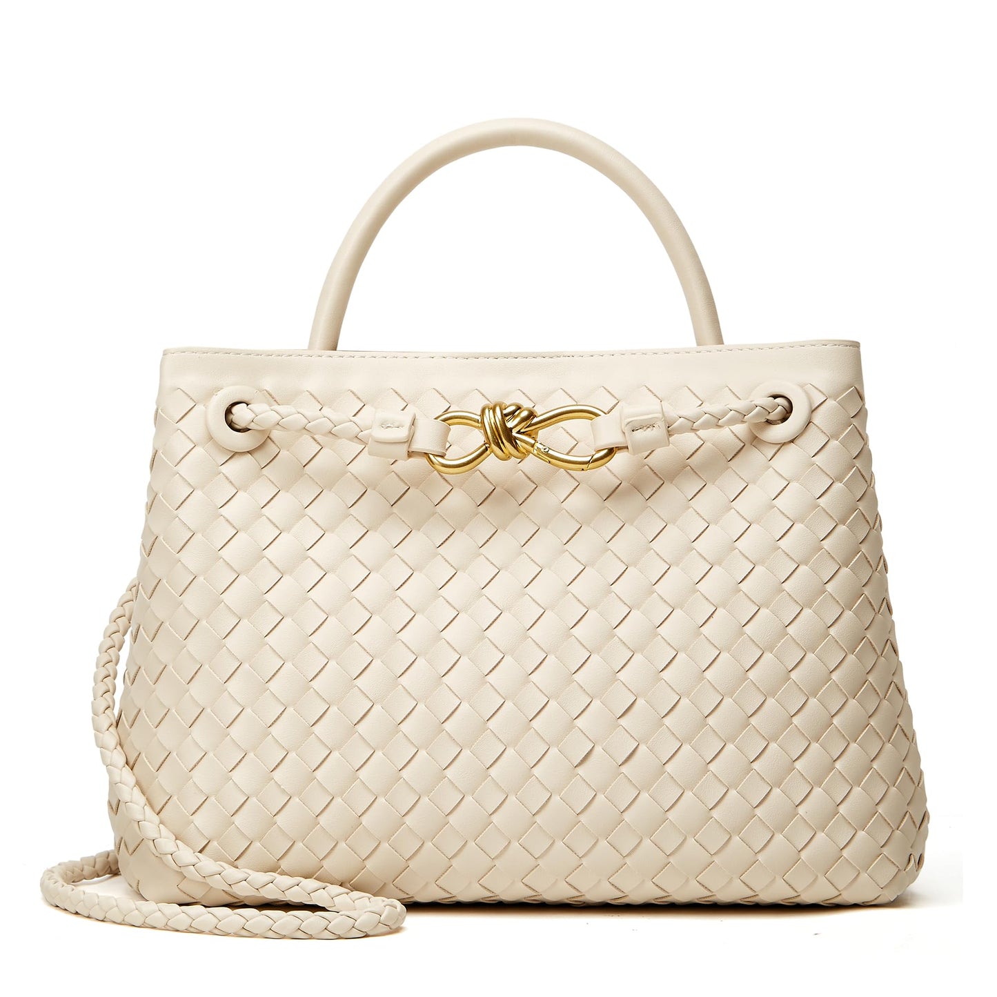 Woven Tote Bag Womens Purse: Vegan Leather Shoulder Handbags - Fashion Summer Beach Tote Bags - Large Travel Totes Handwoven Satchel for Holidays (Off-white)