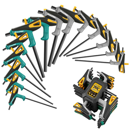 GRENPRO 14-Piece T-Handle Allen Wrenches Sets, Long Arm Allen Key Set, Metric & SAE Hex Key Set with Storage Rack, Portable Allen Wrench Set for Basic Home Repair and Mechanics Maintenance