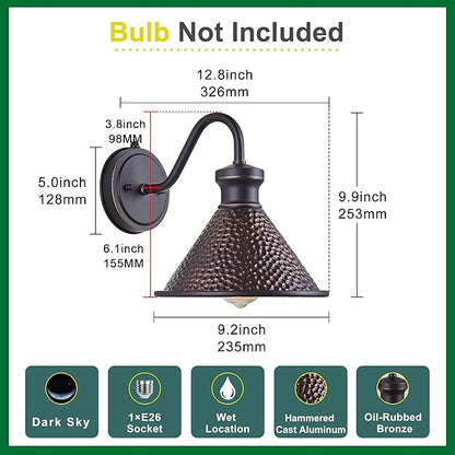 2 Pack Dusk to Dawn Outdoor Wall Light Fixtures Photocell Sensor, Exterior Sconce Light with Cast Hammered Aluminum Shade, Outside Wall Mount Lamp for House Patio Garage Entryway Doorway