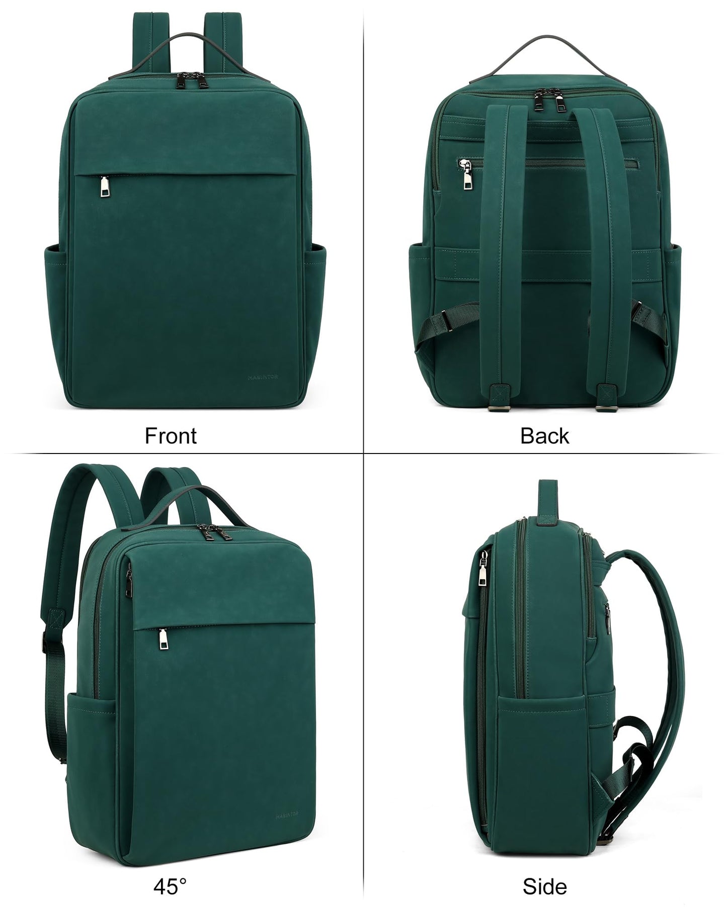 MASINTOR 15.6 inch PU Leather Laptop Backpack Purse for Women, Large College Casual Backpack Travel Bag Retro Green
