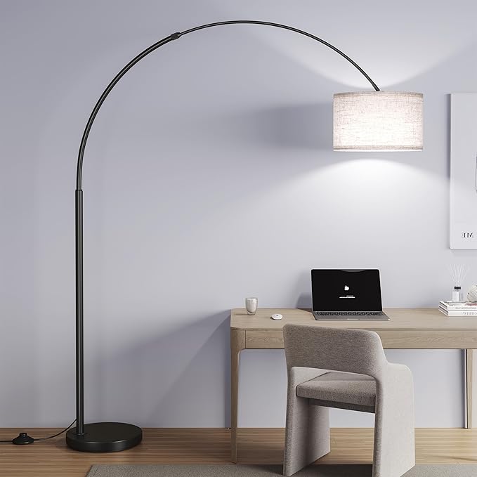 SUNMORY 82" Tall Arc Floor Lamps for Living Room, Large Floor lamp with Length Adjustable, Modern Curved Floor lamp, Corner Lamp for Dining Room, Office, Black