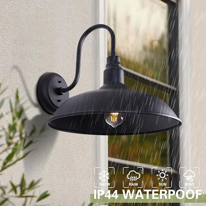 16 Inch Dome Barn Light for Porch, Large Gooseneck Outdoor Light Fixture for Farmhouse, Barn Style Exterior Patio Wall Lights for Garage, Black Outside Wall Sconce for Front Door, House