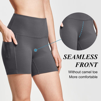 baleaf Biker Shorts Women Yoga Gym Workout Spandex Running Volleyball Tummy Control Compression with Pockets Soft 5" Gray S