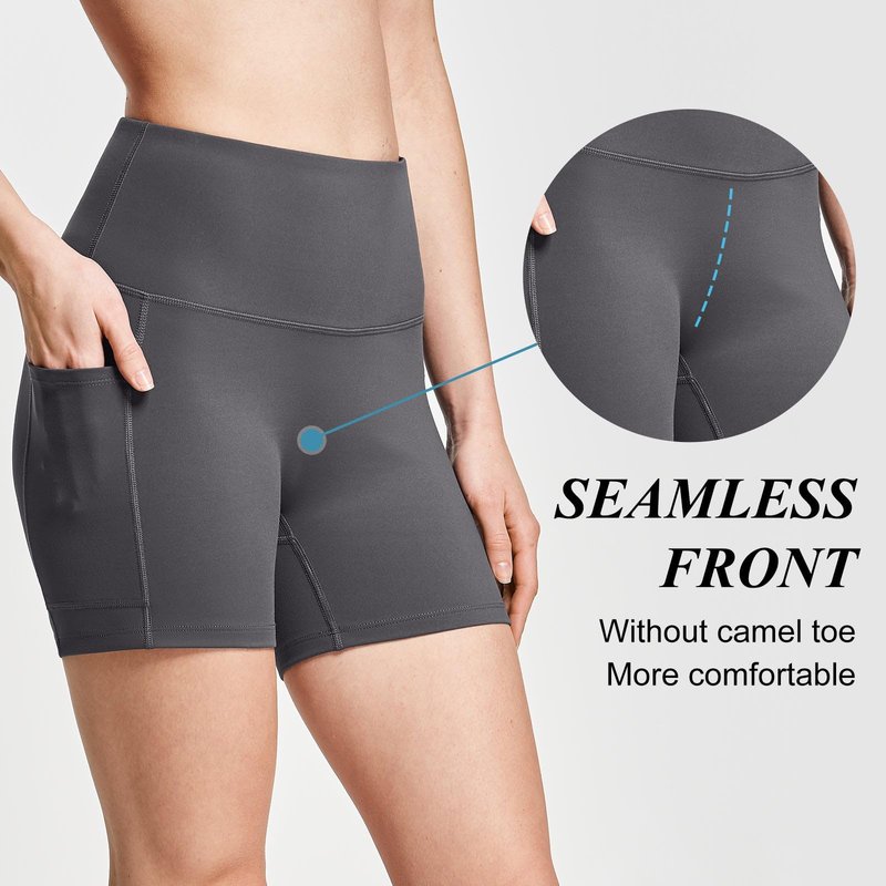 baleaf Biker Shorts Women Yoga Gym Workout Spandex Running Volleyball Tummy Control Compression with Pockets Soft 5" Gray XS