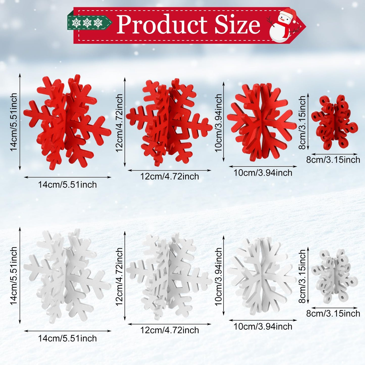 Wenqik 16 Pcs Winter Wooden Snowflake Decor Christmas Winter Snowflake Tabletop Decorations 3D Snow Table Signs Standing Centerpiece Xmas Tiered Tray Decorations for Party(Red White)