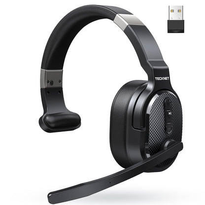 TECKNET Trucker Bluetooth Headset, Stable V5.2 & USB Dongle Connection, 70h Wireless Bluetooth Headsets with Mic and Mute, ENC Noise Canceling, Headset for Truck Drivers, Cell Phone, PC Comfort Office