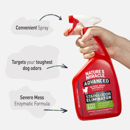Nature’s Miracle Advanced Stain and Odor Eliminator Dog Spray, Fresh Scent, Severe Mess Enzymatic Formula For Tough Pet Messes, 32 Ounces