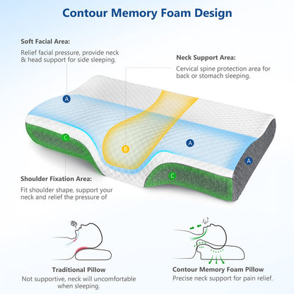ZAMAT Memory Foam Pillow for Neck Pain Relief, Adjustable Orthopedic Ergonomic Cervical Pillow for Sleeping with Washable Cover, Bed Pillows for Side, Back, Stomach Sleepers