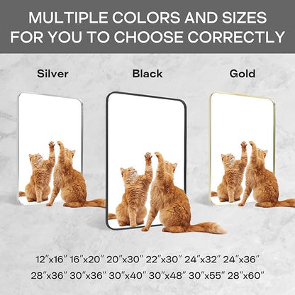 Wall Mount Mirror for Bathroom, Brushed Black Metal Framed Large Rounded Corner Rectangular Vanity Mirror, Tempered Glass (30" x 55", Black)