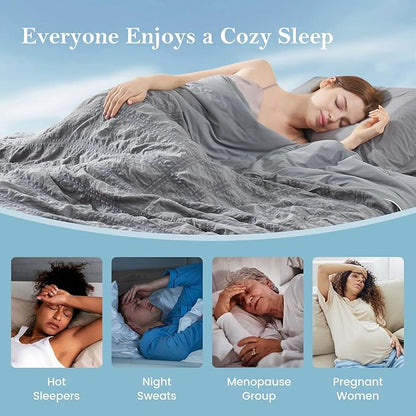 Cozy Bliss Cooling Comforter King Size Seersucker Plaid, Q-Max 0.4 Reversible Lightweight Cooling Blanket, Breathable Silk Smooth Summer Bedding Quilt for Hot Sleepers Night Sweats Dark Grey