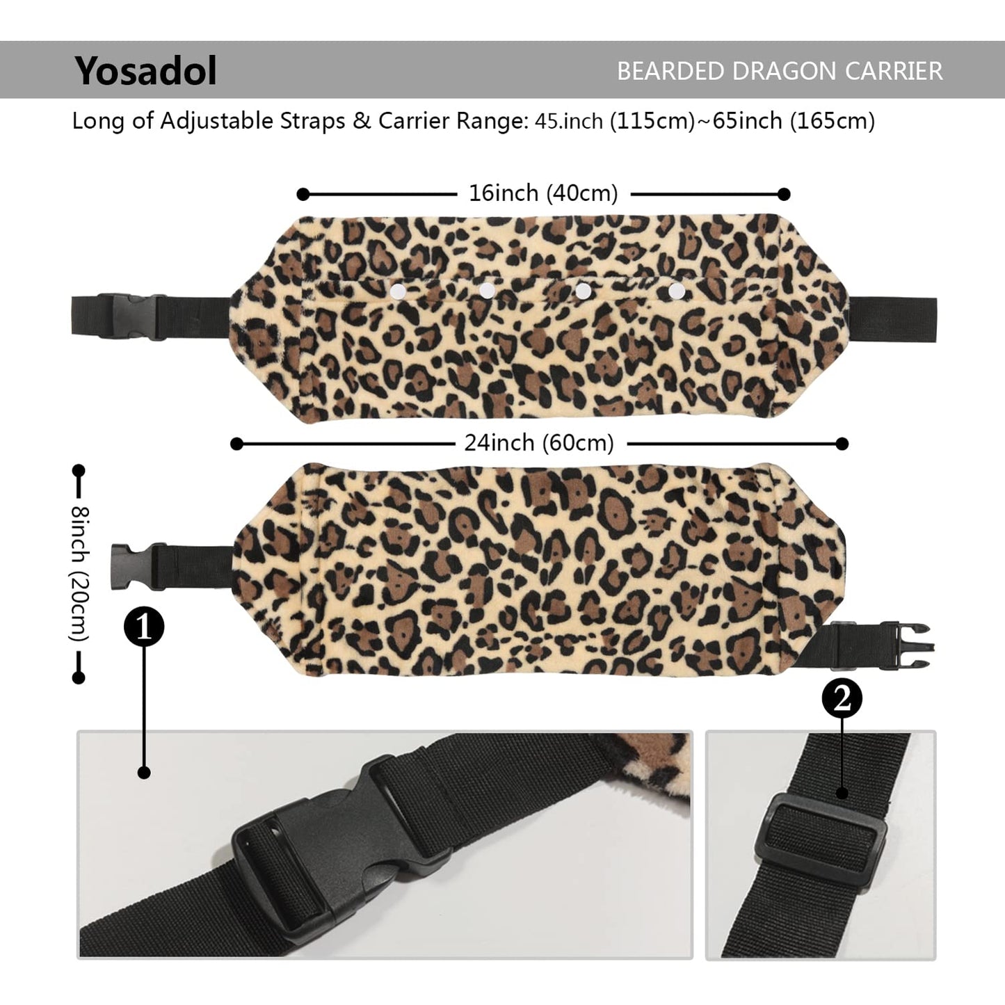 Bearded Dragon Leash and Harness Set, Beardie Carrier, Lizard Adjustable Harness with Leather Wings and Sling Bag, Reptile Small Pet Backpack Batwing Accessories (Leopard Pattern)
