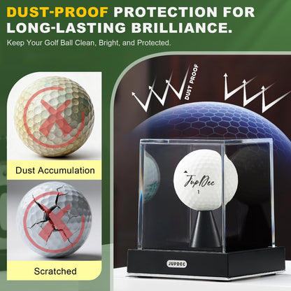 JupDec Golf Ball Display Case, Clear Acrylic Single Golf Holder with Durable Base, Dustproof Cube Showcase with Black Velvet Interior, Ideal Gift for Sports Memorabilia Fans & Collectors