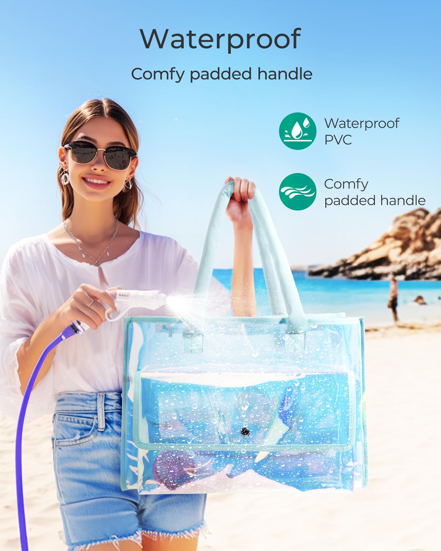 BAGSMART Waterproof Beach Bag for Women with Phone Pouch, Large Tote Bag for Pool, Travel and Vacation