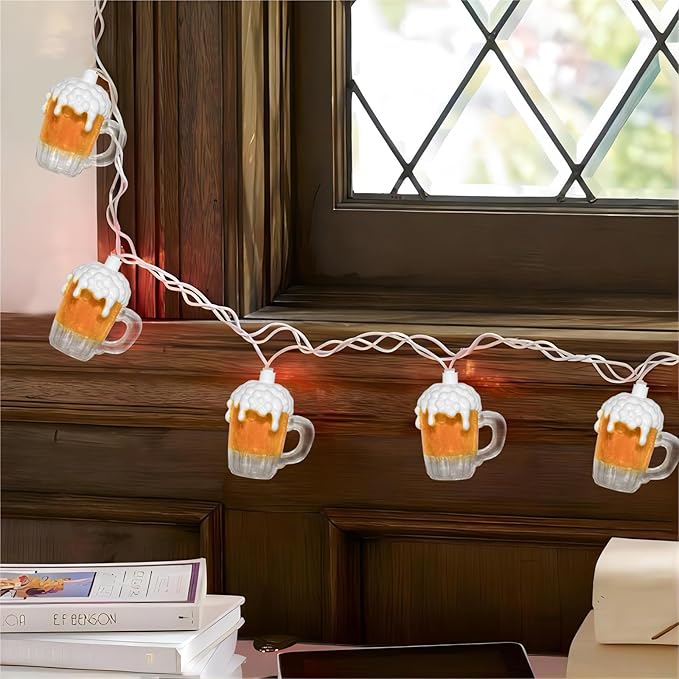 8.5Ft Beer String Lights, Novelty Party Decoration Lights with 10 Beer Mug Bulbs for Indoor & Outdoor, Summer Patio Outdoor Lights Perfect for Bar Patio Garden Beer Lovers' Parties